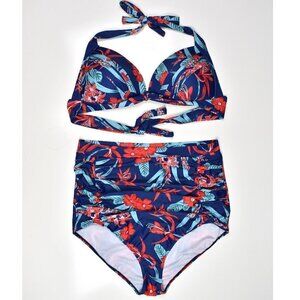 Cocoship Floral High Waist Halter 50's Style Bikini XXXXL